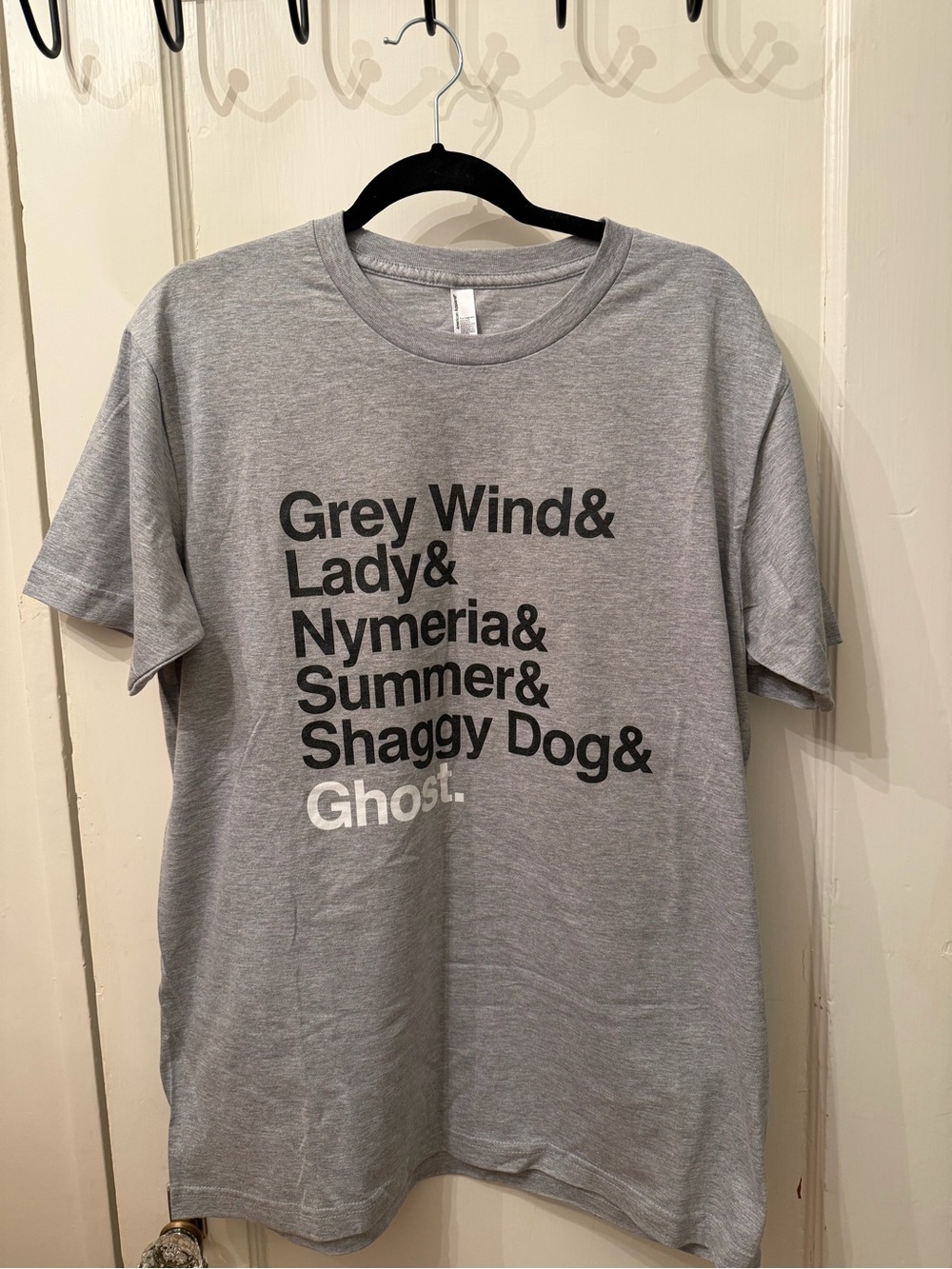 Grey Crewneck Graphic Tee with Direwolf Names